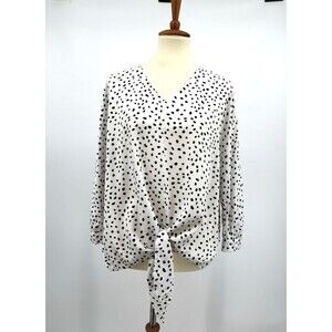 BeachLunchLounge Polka Dot Blouse V Neck Boho Tie Front Flowy Casual Chic Top L